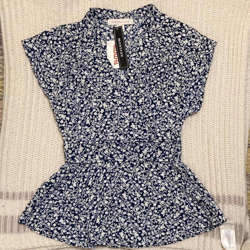Elegant Navy and White Floral Blouse